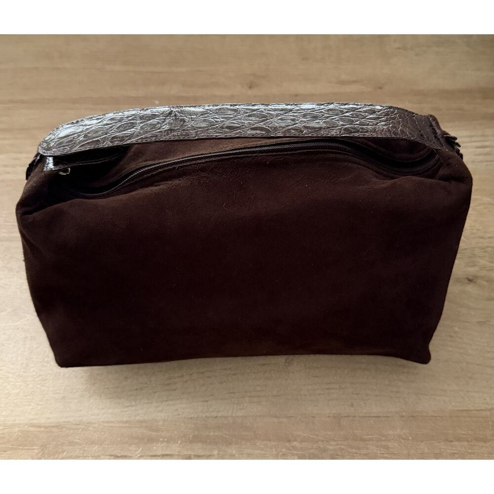 NANCY GONZALEZ Brown Suede Exotic Leather‎ Trim Top Handle Bag Vintage Small